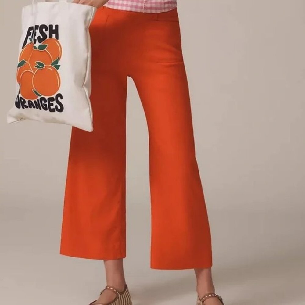 EUC Anthropologie Maeve High Waist Wide Leg Crop Pant, Size 26, Orange - Picture 2 of 12